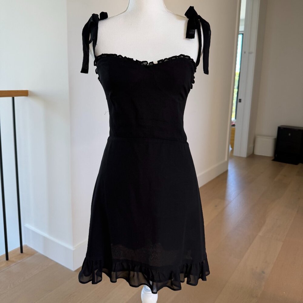 Reformation mini black dress square neckline